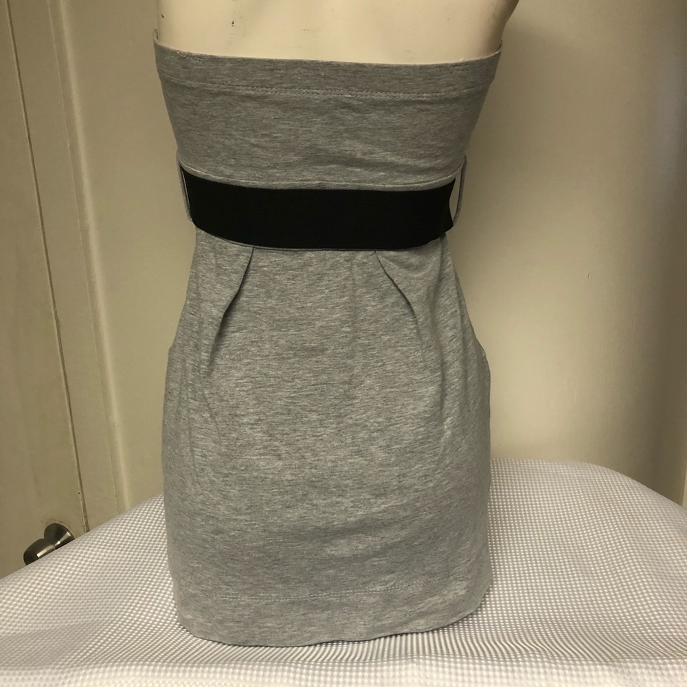 0 FLUX Strapless Gray Empire Waist Mini Dress Pockets stretch Belt 90’s Y2K Sz S - Picture 3 of 7